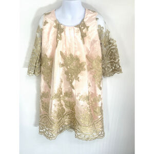 Chasing Fireflies Dress Girls XS 4/5 Pink Gold Lace Overlay Floral Party Elegant
